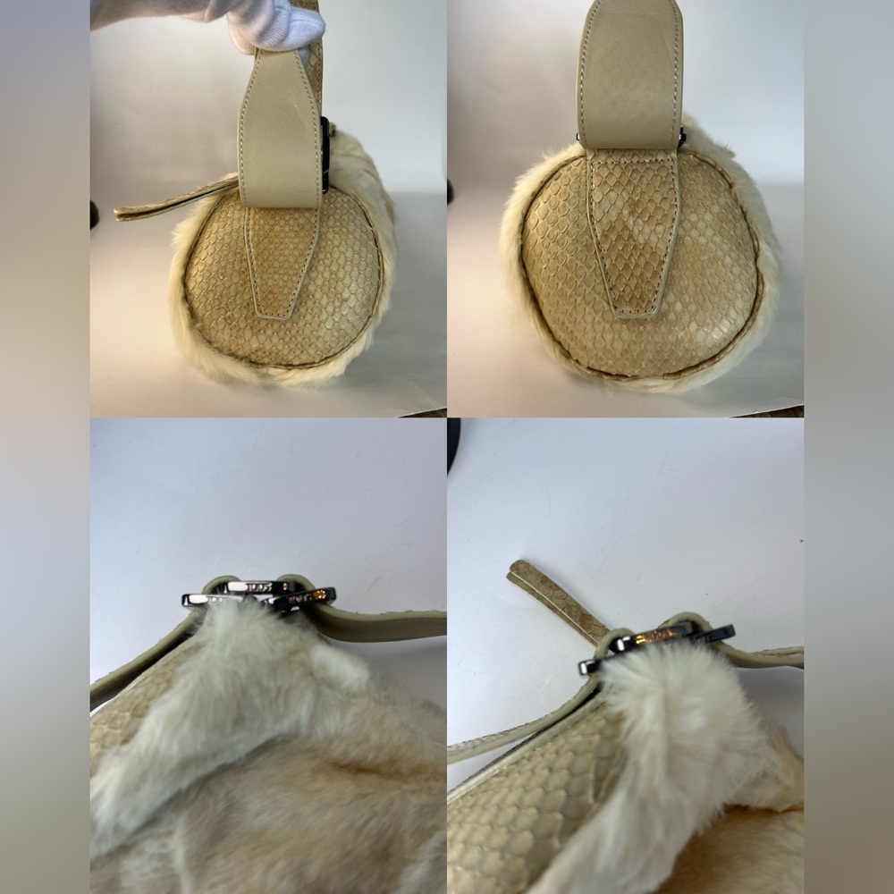 NWOT Vintage TOD’S ‘Bamboo’ Rabbit Fur/Python Leather Barrel Bag - Picture 11 of 17